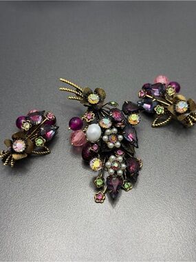 Vintage Givre Glass West German Brooch and Earring Set